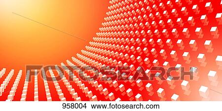 Picture - Orange abstract cubes in a curve. Fotosearch