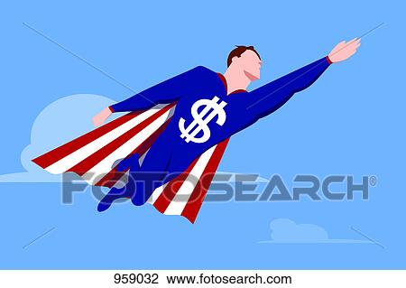 Stock Image - Superhero with American dollar symbol. Fotosearch