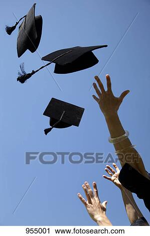 Three mortarboards being thrown View Large Photo Image Stock Image - Three mortarboards being thrown. Fotosearch