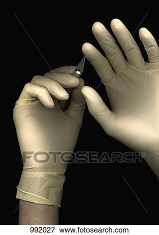 A man wearing a surgical gloves and holding a scalpel, directly below, hands only View Large Photo Image Stock Photo - A man wearing a surgical gloves and holding a scalpel, directly below, hands only. Fotosearch