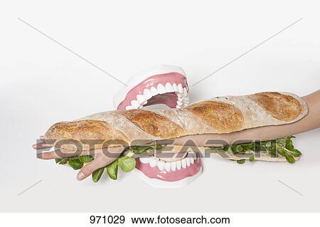A submarine sandwich with a human arm in it being bitten fake teeth View Large Photo Image Stock Photo - A submarine sandwich with a human arm in it being bitten fake teeth. Fotosearch