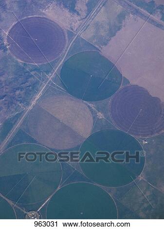 Aerial view of irrigated fields View Large Photo Image Stock Image - Aerial view of irrigated fields. Fotosearch