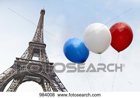 Balloons in the colors of the French flag in front of the Eiffel Tower View Large Photo Image Stock Photo - Balloons in the colors of the French flag in front of the Eiffel Tower. Fotosearch