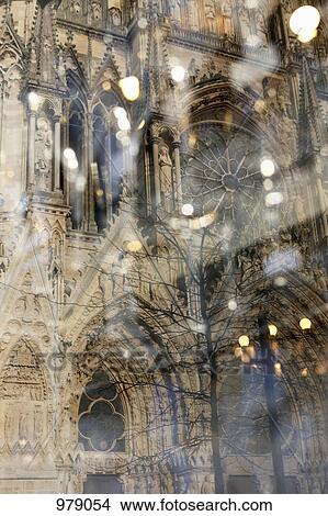 Detail of a cathedral and reflections in glass, Notre-Dame de Reims, Reims, France View Large Photo Image Picture - Detail of a cathedral and reflections in glass, Notre-Dame de Reims, Reims, France. Fotosearch