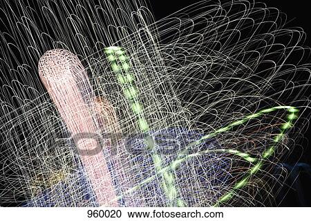 Stock Image - Light trails at night. Fotosearch