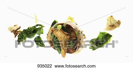 Stock Image - Pan seared scallop with a Chanterelle mushroom on a lightbox. Fotosearch