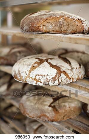 Racks of freshly baked bread View Large Photo Image Stock Image - Racks of freshly baked bread. Fotosearch