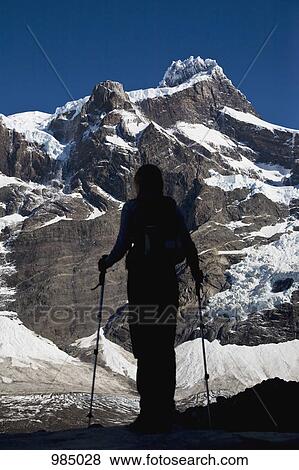 Rear view of a woman looking at a mountain view, Torres del Paine National Park, Chile View Large Photo Image Stock Photo - Rear view of a woman looking at a mountain view, Torres del Paine National Park, Chile. Fotosearch
