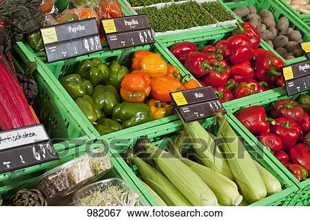 Vegetable section of a supermarket View Large Photo Image Stock Photo - Vegetable section of a supermarket. Fotosearch