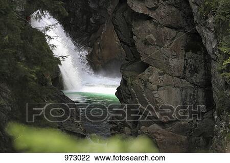 View of a waterfall through rocks View Large Photo Image Stock Image - View of a waterfall through rocks. Fotosearch