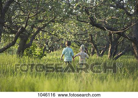 A brother and sister walking hand in hand through a meadow View Large Photo Image Stock Photograph - A brother and sister walking hand in hand through a meadow. Fotosearch