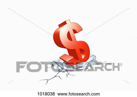 A fallen dollar sign sinking in cracked concrete View Large Illustration Stock Illustration - A fallen dollar sign sinking in cracked concrete. Fotosearch