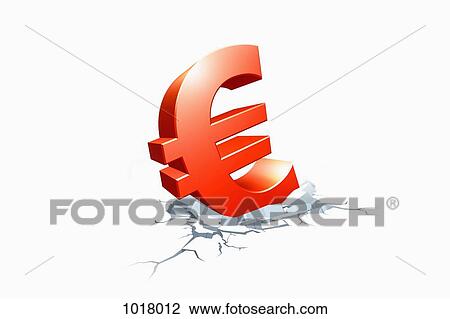 A fallen euro symbol sinking in cracked concrete View Large Illustration Drawing - A fallen euro symbol sinking in cracked concrete. Fotosearch