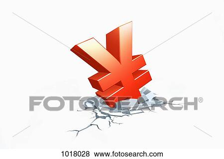 A fallen yen sign sinking in cracked concrete View Large Illustration Stock Illustration - A fallen yen sign sinking in cracked concrete. Fotosearch