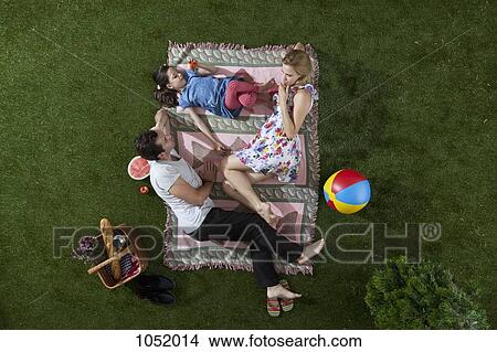 Picture - A family having a picnic in the park, overhead view. Fotosearch