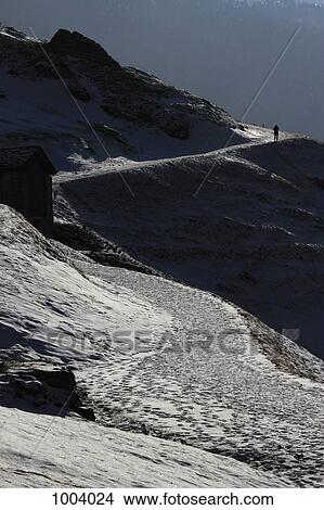 Picture - A hiker, Graubunden Canton, Switzerland. Fotosearch