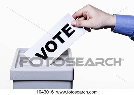 A man putting a ballot with the word VOTE written on it into a ballot box, close-up hands View Large Photo Image Stock Photograph - A man putting a ballot with the word VOTE written on it into a ballot box, close-up hands. Fotosearch