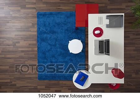 A modern home office, no people, overhead view View Large Photo Image Stock Photo - A modern home office, no people, overhead view. Fotosearch