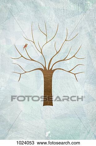 A Oiseau Dans A Arbre à Non Feuilles Dessin