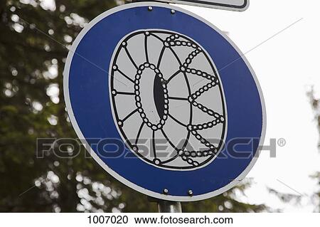 Stock Image - A road sign for tire chains. Fotosearch