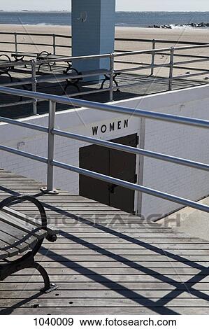 A women's public restroom on the beach at Coney Island, USA View Large Photo Image Stock Photo - A women's public restroom on the beach at Coney Island, USA. Fotosearch