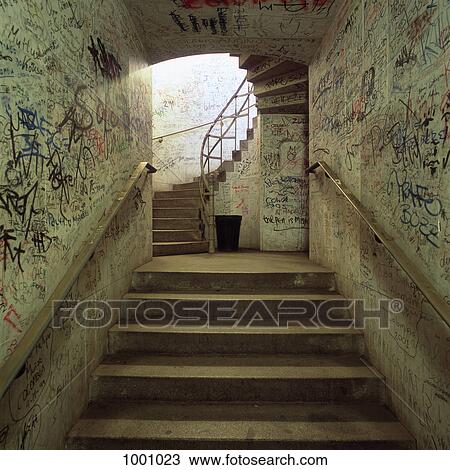 An underground stairway with graffiti on the walls View Large Photo Image Stock Image - An underground stairway with graffiti on the walls. Fotosearch