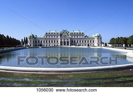 Austria, Vienna, Belvedere Castle, view of Upper Belvedere palace with water basin in foreground View Large Photo Image Stock Image - Austria, Vienna, Belvedere Castle, view of Upper Belvedere palace with water basin in foreground. Fotosearch