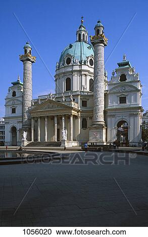 Austria, Vienna, view of front of St Charles Borromeo church (or Karlskirche) View Large Photo Image Stock Image - Austria, Vienna, view of front of St Charles Borromeo church (or Karlskirche) . Fotosearch