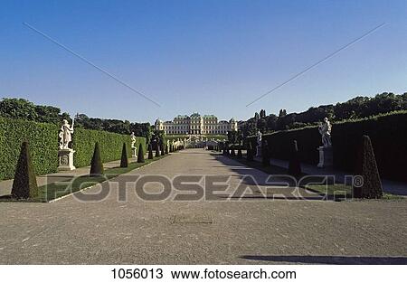 Austria, Vienna, view of long pathway entrance to Upper Belvedere palace View Large Photo Image Stock Image - Austria, Vienna, view of long pathway entrance to Upper Belvedere palace. Fotosearch