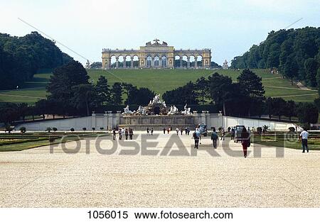 Austria, Vienna, view of Neptune's fountain and Gloriette in background at Schonbrunn Gardens View Large Photo Image Stock Photography - Austria, Vienna, view of Neptune's fountain and Gloriette in background at Schonbrunn Gardens. Fotosearch