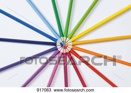 Stock Image - Circle pattern of colored pencils. Fotosearch