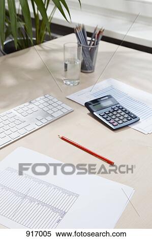 Desk of invoice equipment View Large Photo Image Stock Photography - Desk of invoice equipment. Fotosearch