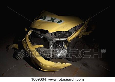 Detail of a taxi wrecked in an accident View Large Photo Image Picture - Detail of a taxi wrecked in an accident. Fotosearch