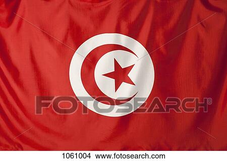 Drapeau Tunisie Croissant Rouge Lune Et étoile Rouge Forme Dans A Cercle Blanc à A Arrière Plan Rouge Image