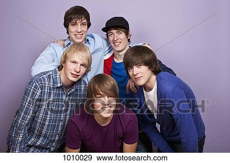Five teenage boys, portrait, studio shot View Large Photo Image Stock Photo - Five teenage boys, portrait, studio shot. Fotosearch