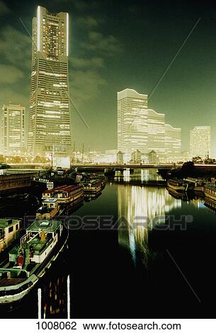 Harbor and cityscape at night, Yokohama, Japan View Large Photo Image Stock Image - Harbor and cityscape at night, Yokohama, Japan. Fotosearch