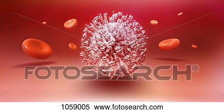 Influenza virus particle surrounded by floating red blood cells View Large Illustration Stock Illustration - Influenza virus particle surrounded by floating red blood cells. Fotosearch