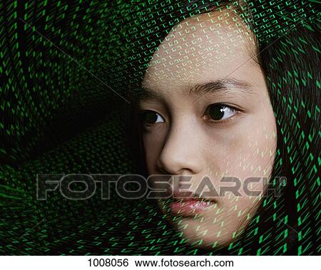 Portrait of a teenage girl with digital code View Large Photo Image Stock Photograph - Portrait of a teenage girl with digital code. Fotosearch