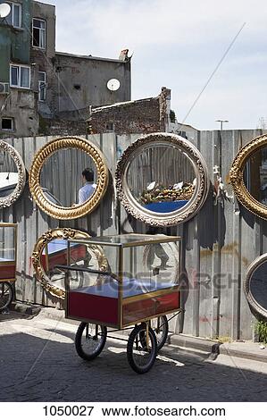Push carts and mirrors hanging on a fence for sale, Istanbul, Turkey View Large Photo Image Stock Photo - Push carts and mirrors hanging on a fence for sale, Istanbul, Turkey. Fotosearch