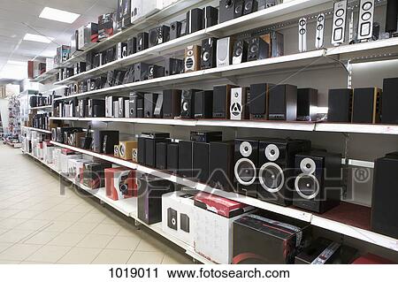 Speakers on display in an electronics store View Large Photo Image Stock Image - Speakers on display in an electronics store. Fotosearch