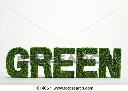 Stock Photo - The word Green made from grass covered objects . Fotosearch