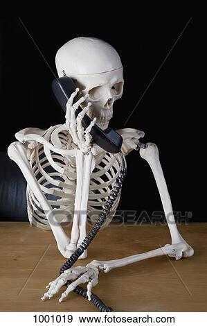Un Esqueleto Utilizar Un Telefono De Landline Coleccion De Foto 1001019 Fotosearch