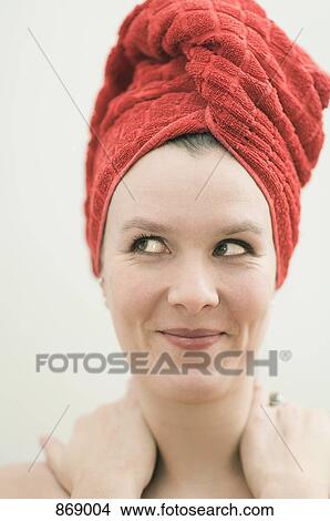 Woman in towel side glance View Large Photo Image Picture - Woman in towel side glance. Fotosearch