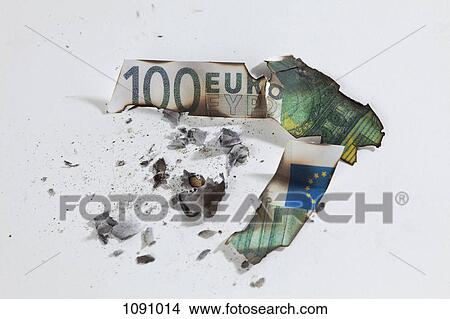 A burnt one hundred euro banknote View Large Photo Image Picture - A burnt one hundred euro banknote. Fotosearch
