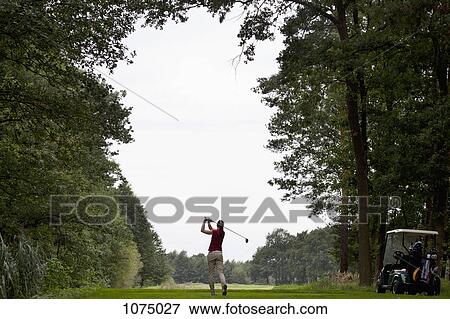 A female golfer teeing off, rear view View Large Photo Image Stock Photo - A female golfer teeing off, rear view. Fotosearch