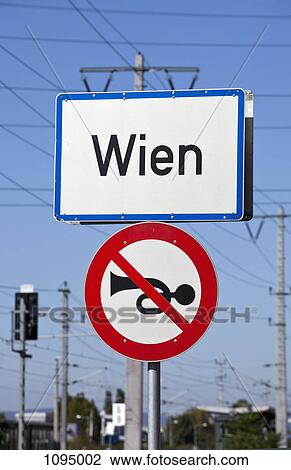 City sign for Vienna (Wien), Austria with a sign denoting no car horns View Large Photo Image Stock Image - City sign for Vienna (Wien), Austria with a sign denoting no car horns. Fotosearch