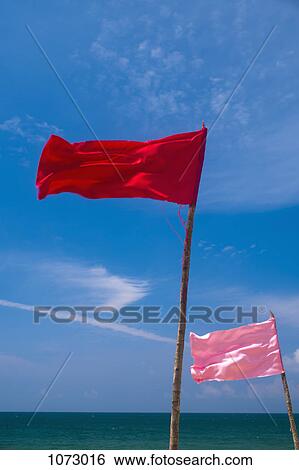 Colored flags flapping in the wind on a beach View Large Photo Image Stock Photograph - Colored flags flapping in the wind on a beach. Fotosearch