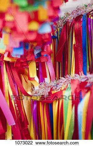 Detail of colored prayer ribbons View Large Photo Image Stock Image - Detail of colored prayer ribbons. Fotosearch