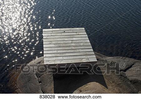 Dock on boulder by water's edge View Large Photo Image Stock Photo - Dock on boulder by water's edge. Fotosearch