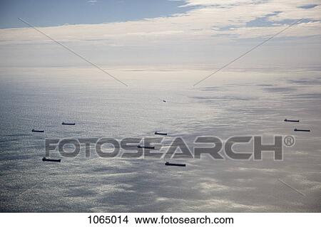 Picture - Freighters on the open sea, aerial view. Fotosearch